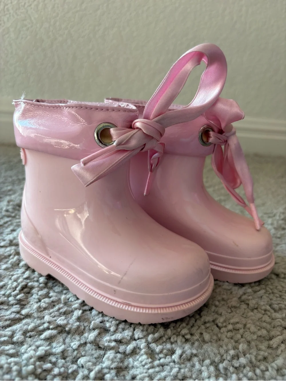Kids Pink Waterproof Rain Boots with Satin Bow